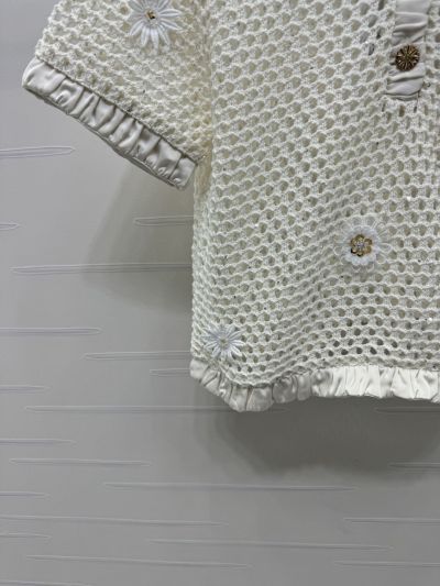 Chanel Short Sleeve Embroidered Blouse in White