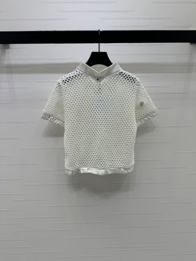 Chanel Short Sleeve Embroidered Blouse in White
