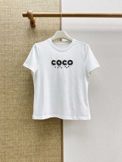 Chanel Short Sleeve Embroidered T-Shirt in White