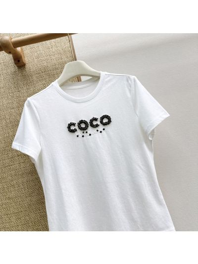 Chanel Short Sleeve Embroidered T-Shirt in White