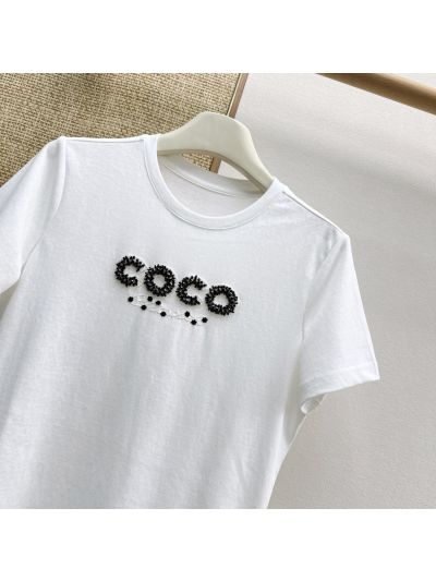 Chanel Short Sleeve Embroidered T-Shirt in White
