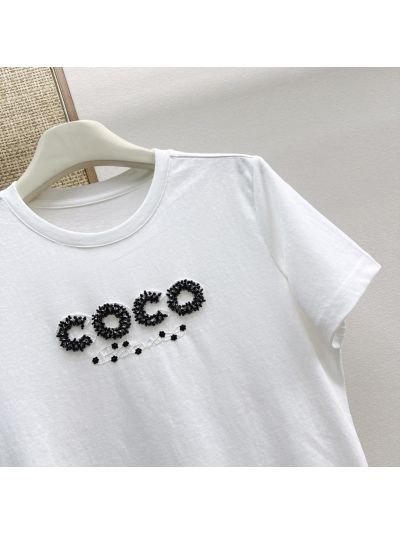 Chanel Short Sleeve Embroidered T-Shirt in White