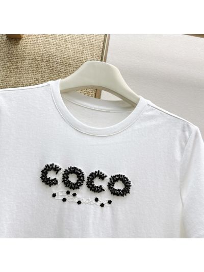 Chanel Short Sleeve Embroidered T-Shirt in White