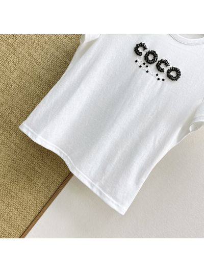 Chanel Short Sleeve Embroidered T-Shirt in White