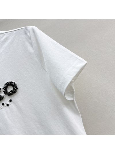Chanel Short Sleeve Embroidered T-Shirt in White