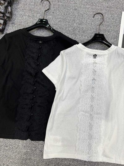 Chanel Short Sleeve Lace Blouse in Black