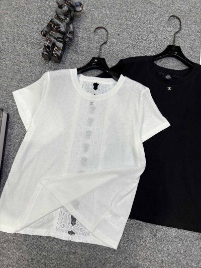 Chanel Short Sleeve Lace Blouse in Black