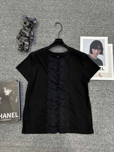 Chanel Short Sleeve Lace Blouse in Black