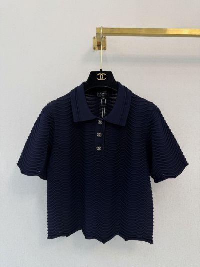 Chanel Short Sleeve Ribbed Knit Set in Navy