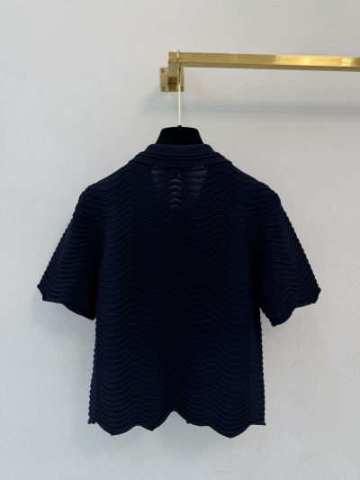 Chanel Short Sleeve Ribbed Knit Set in Navy