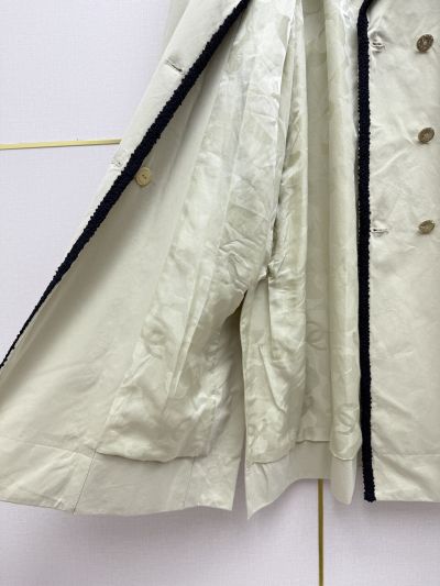 Chanel Silk Belted Coat in Beige and Navy