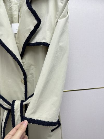 Chanel Silk Belted Coat in Beige and Navy