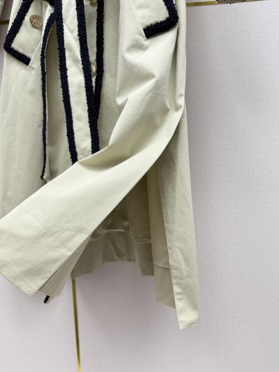 Chanel Silk Belted Coat in Beige and Navy