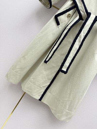 Chanel Silk Belted Coat in Beige and Navy