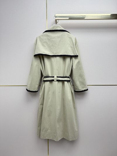 Chanel Silk Belted Coat in Beige and Navy