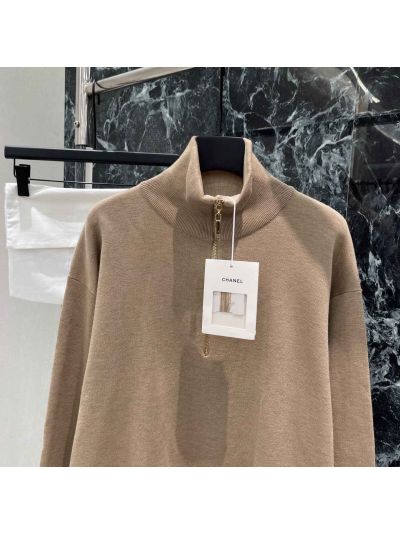 Chanel Silk Long Sleeve Knit Top in Beige