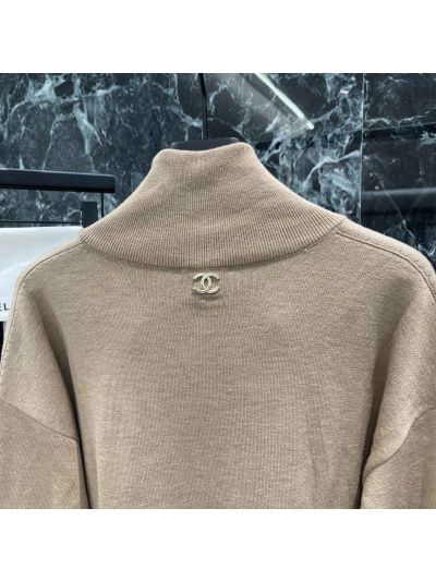 Chanel Silk Long Sleeve Knit Top in Beige