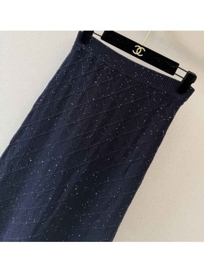 Chanel Silk Quilted Set in Navy