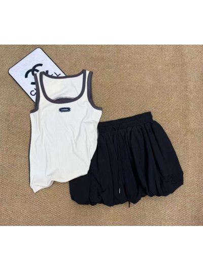 Chanel Sleeveless Contrast-Trim Set in White and Navy