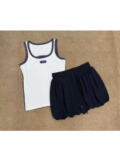 Chanel Sleeveless Contrast-Trim Set in White and Navy