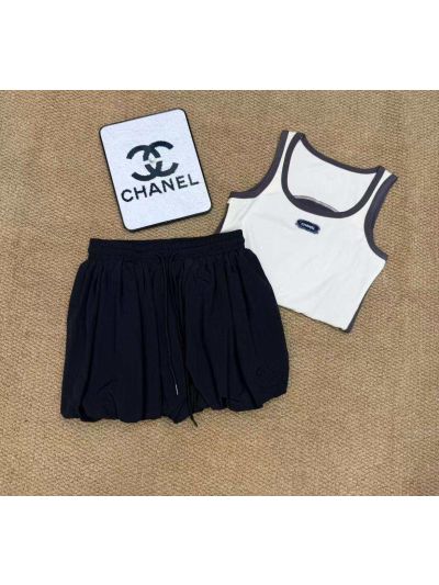 Chanel Sleeveless Contrast-Trim Set in White and Navy