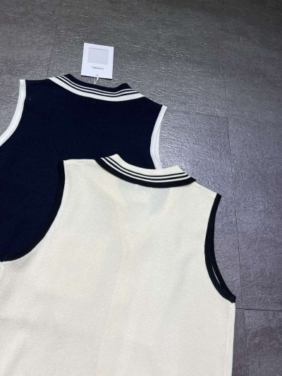 Chanel Sleeveless Embroidered Cardigan in White and Navy