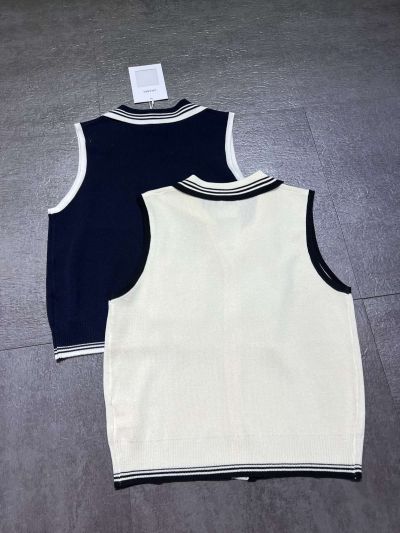 Chanel Sleeveless Embroidered Cardigan in White and Navy