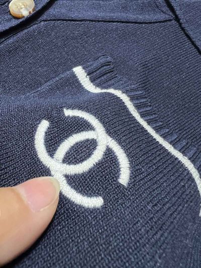 Chanel Sleeveless Embroidered Cardigan in White and Navy