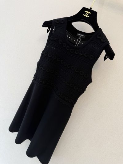 Chanel Sleeveless Embroidered Dress in Black