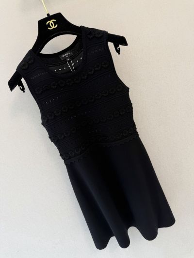 Chanel Sleeveless Embroidered Dress in Black