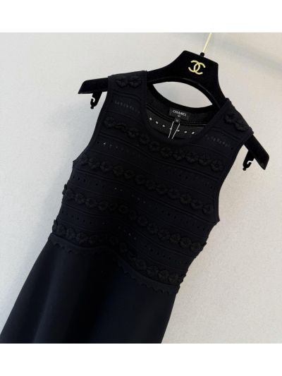 Chanel Sleeveless Embroidered Dress in Black