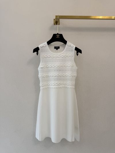 Chanel Sleeveless Embroidered Dress in White