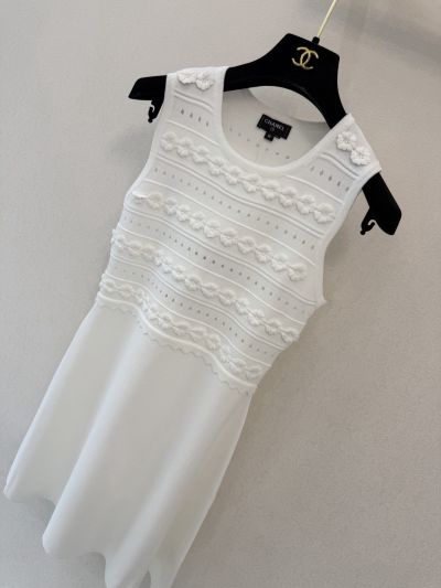 Chanel Sleeveless Embroidered Dress in White