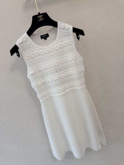 Chanel Sleeveless Embroidered Dress in White