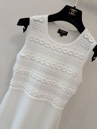 Chanel Sleeveless Embroidered Dress in White