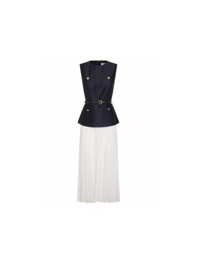 Chanel Sleeveless Maxi Dress in Navy and White