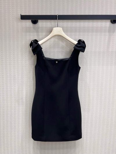 Chanel Square Neck Bow Dress in Black