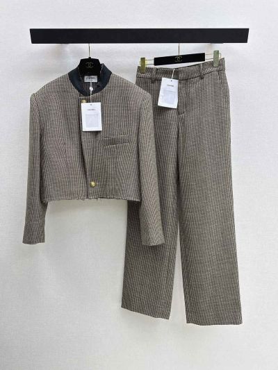 Chanel Stand Collar Cropped Coat in Grey and Black