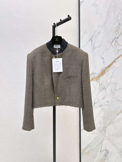 Chanel Stand Collar Cropped Coat in Grey and Black