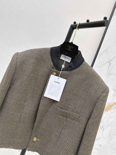 Chanel Stand Collar Cropped Coat in Grey and Black