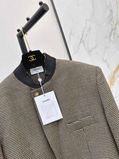 Chanel Stand Collar Cropped Coat in Grey and Black