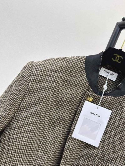 Chanel Stand Collar Cropped Coat in Grey and Black