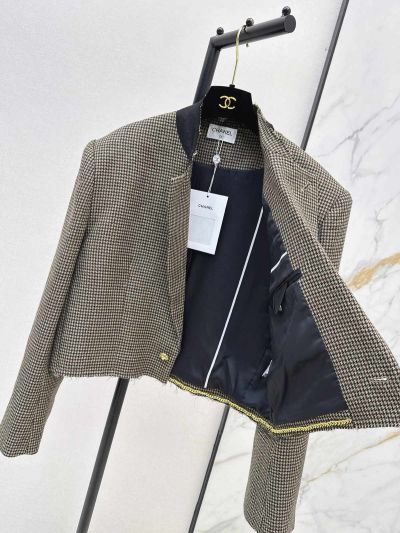 Chanel Stand Collar Cropped Coat in Grey and Black