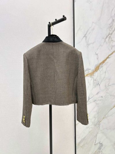 Chanel Stand Collar Cropped Coat in Grey and Black