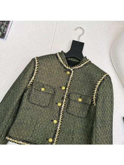 Chanel Stand Collar Double-Breasted Jacket in Black and Gold