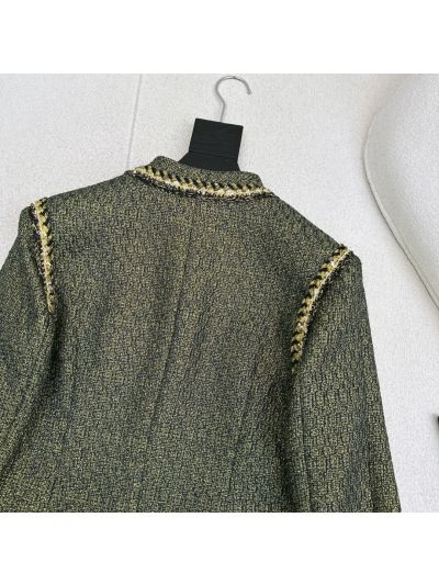 Chanel Stand Collar Double-Breasted Jacket in Black and Gold