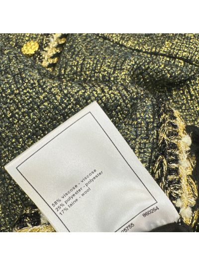 Chanel Stand Collar Double-Breasted Jacket in Black and Gold