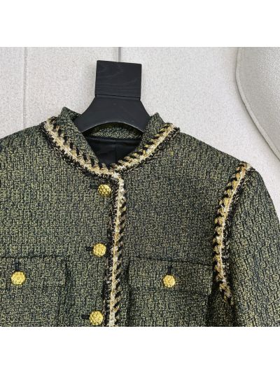 Chanel Stand Collar Double-Breasted Jacket in Black and Gold