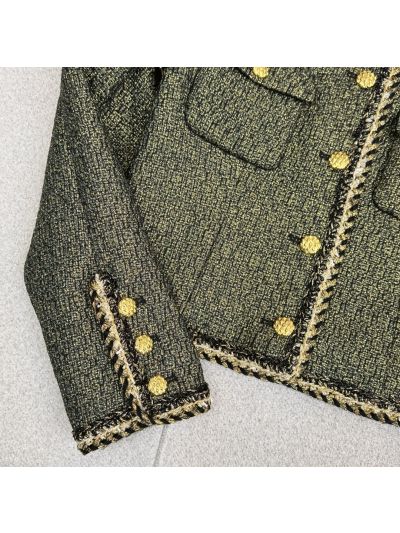 Chanel Stand Collar Double-Breasted Jacket in Black and Gold