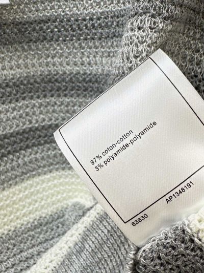 Chanel Striped Button-Front Cardigan in Grey and White